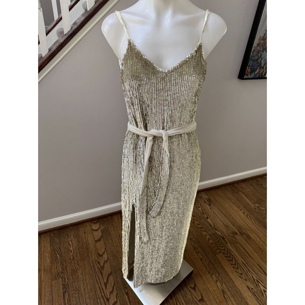 Retrofête Gold Sequin Slip Dress – XS • Metallic Evening Gown • Holiday / NYE - Picture 10 of 10